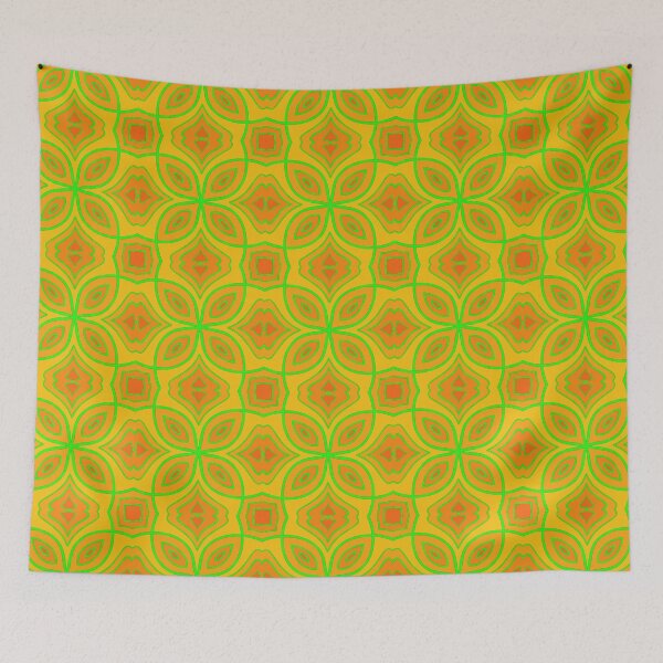Item preview, Unique hand drawn geometric repeating pattern, yellows with neon green lines.  - WelshDesigns designed and sold by welshdesigns.