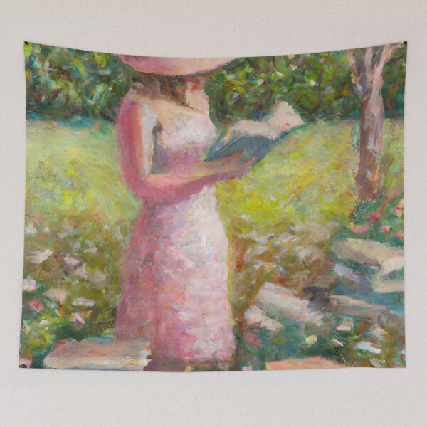 Item preview, Girl Reading in Garden of Books designed and sold by priddypaintings.