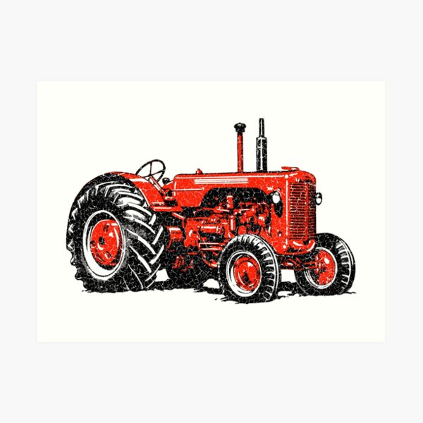 Red Tractor- distressed style Art Print
