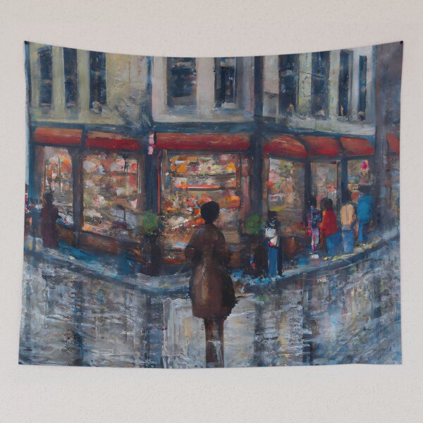 Item preview, Woman Entering Bookshop Oil Painting designed and sold by priddypaintings.