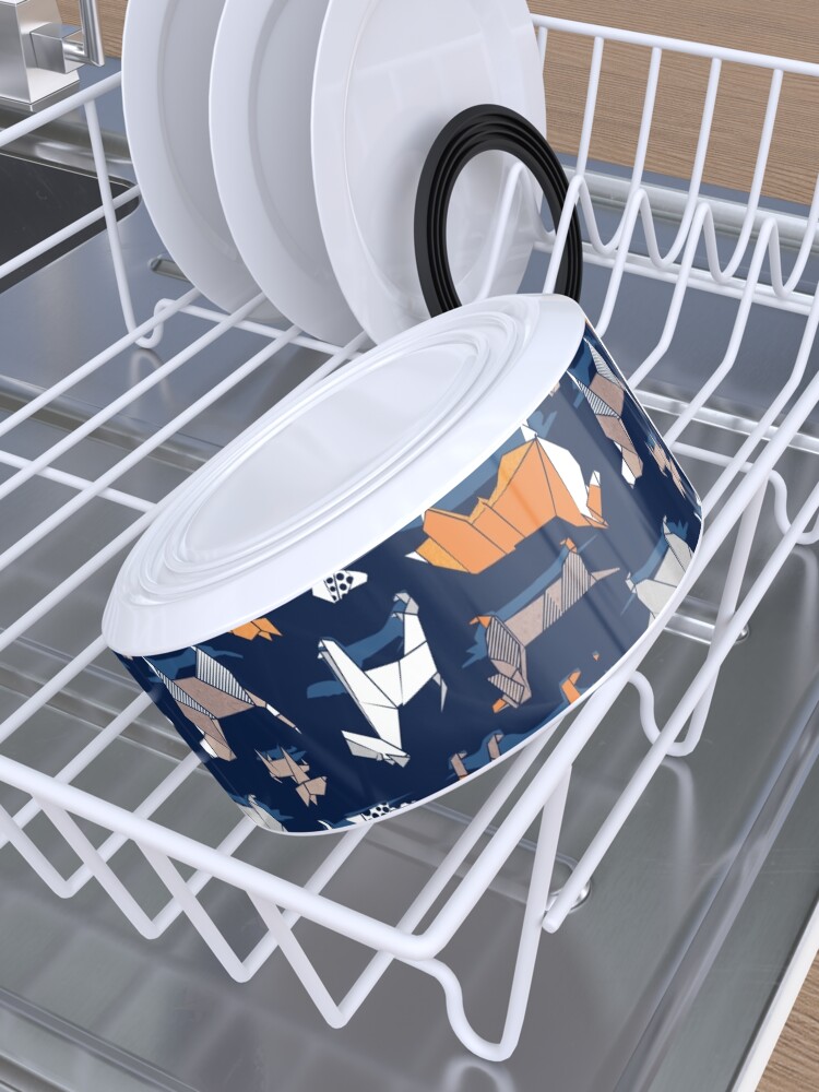 Alternate view of Origami doggie friends // oxford blue background paper Chihuahuas Dachshunds Corgis Beagles German Shepherds Collies Poodles Terriers Dalmatians Pet Bowl