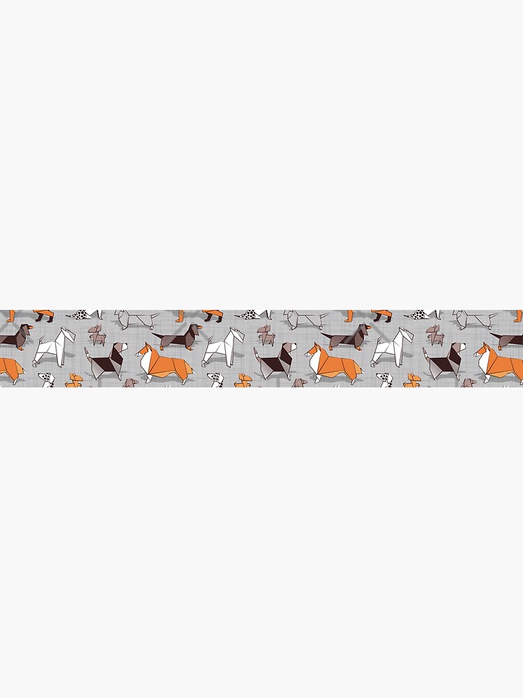 Artwork view, Origami doggie friends // grey linen texture background designed and sold by SelmaCardoso