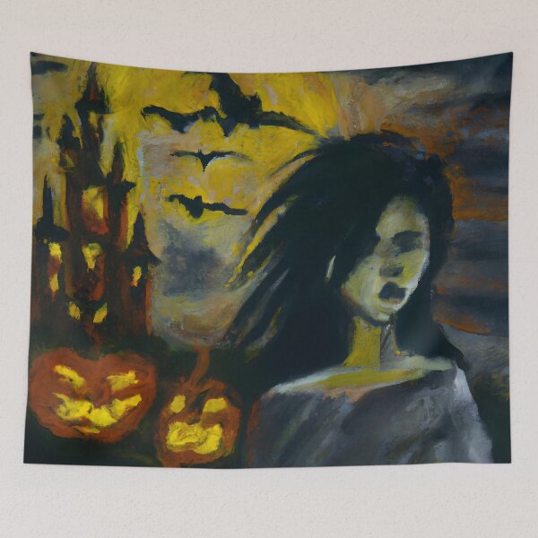 Item preview, Spooky Girl in Front of Castle - Halloween designed and sold by priddypaintings.