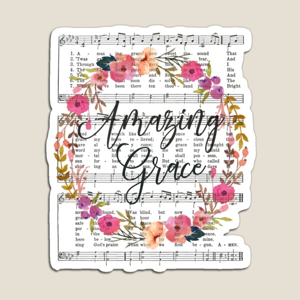 Amazing Grace Hymn with Floral Wreath Magnet
