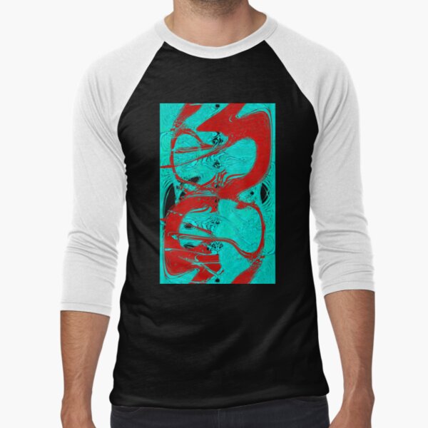 Abstract design in Red and Blue by Adelaide Artist Avril Thomas Baseball ¾ Sleeve T-Shirt