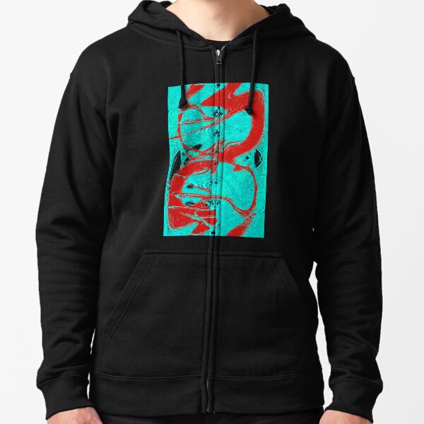 Abstract design in Red and Blue by Adelaide Artist Avril Thomas Zipped Hoodie