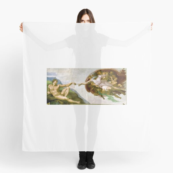 Michelangelo. The Creation of Adam. 1510. Genesis, Ceiling, Sistine Chapel, Rome, Touch of God. Scarf