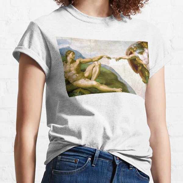  Touch of God. The Creation of Adam, (close up), Michelangelo, 1510, Genesis, Ceiling, Sistine Chapel, Rome. Classic T-Shirt