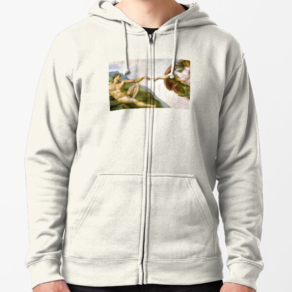  Touch of God. The Creation of Adam, (close up), Michelangelo, 1510, Genesis, Ceiling, Sistine Chapel, Rome. Zipped Hoodie