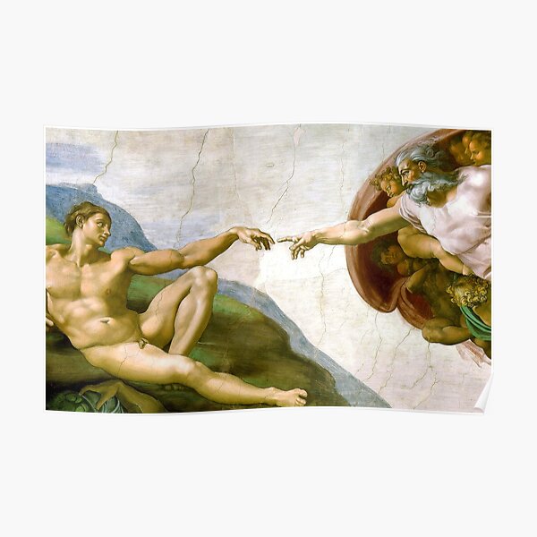 Touch of God. The Creation of Adam, (close up), Michelangelo, 1510, Genesis, Ceiling, Sistine Chapel, Rome. Poster
