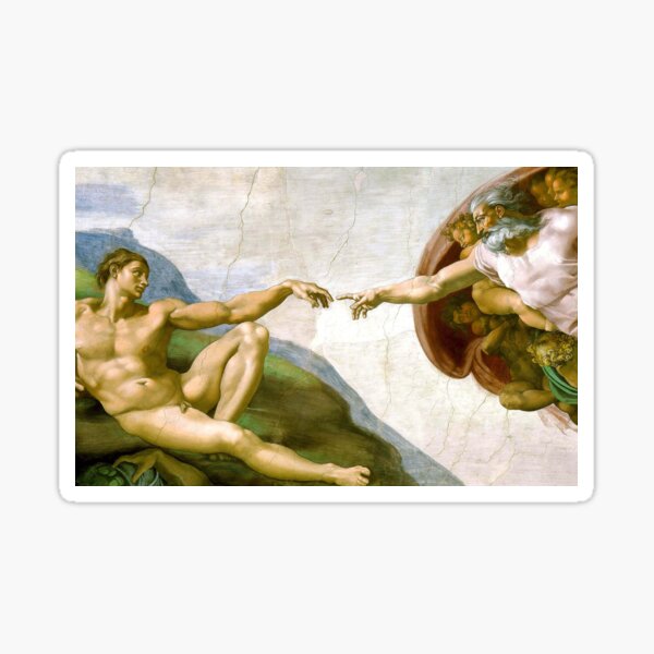 Touch of God. The Creation of Adam, (close up), Michelangelo, 1510, Genesis, Ceiling, Sistine Chapel, Rome. Sticker