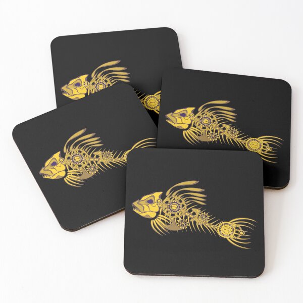 Item preview, Steampunk skeleton fish in gold designed and sold by ditzy-designs.