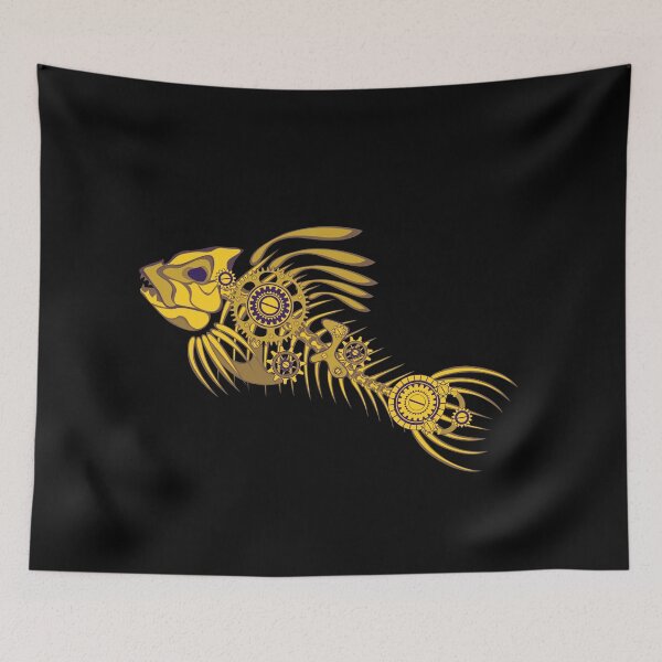 Item preview, Steampunk skeleton fish in gold designed and sold by ditzy-designs.