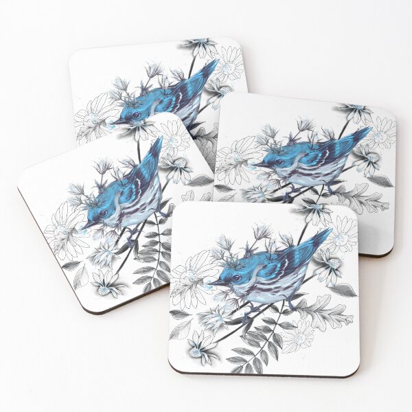 Item preview, Setophaga cerulea + Blue Thistles designed and sold by Ether hocromic.