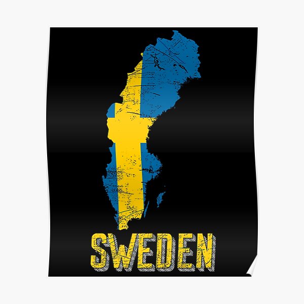 Sweden Flag Map Poster For Sale By Mila1946 Redbubble   Poster,504x498,f8f8f8 Pad,600x600,f8f8f8 