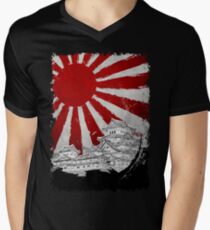 Japanischer Palast und Sonne T-Shirt mit V-Ausschnitt