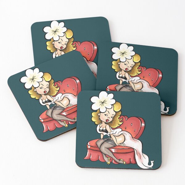 Item preview, Cute Cartoon Pinup Blonde on a Loveseat designed and sold by martinezArts.