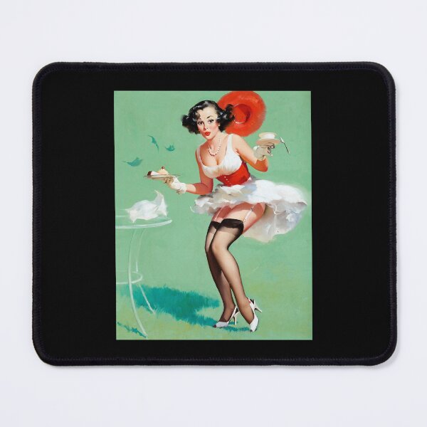 Item preview, 1950s Vintage Pin-up Girl Dessert Cake Food Foodie Pie Tight Red Dress Garter Belt Illustration Art  designed and sold by martinezArts.