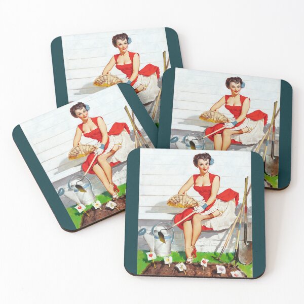 Item preview, 1950s Vintage Pin-up Girl Garden Gardening Plants Illustration Art Leggy Garter Pinup Retro Classic  designed and sold by martinezArts.