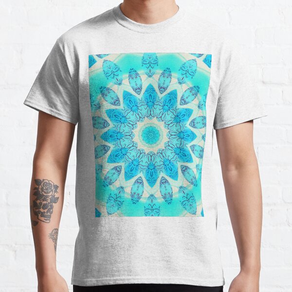 Blue Ice Goddess, Aqua Cyan Star Mandala Classic T-Shirt