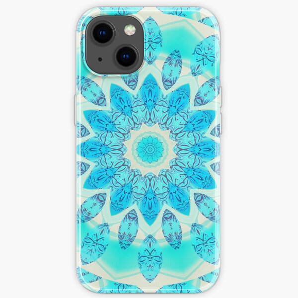 Blue Ice Goddess, Aqua Cyan Star Mandala iPhone Soft Case