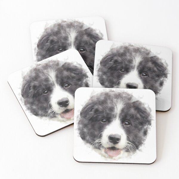 Item preview, Black and White Border Collie Puppy Watercolour Artwork designed and sold by Typeglyphs.