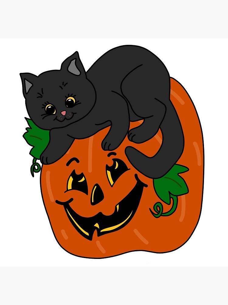 "Retro Vintage Inspired Black Cat and JackOLantern Pumpkin Halloween