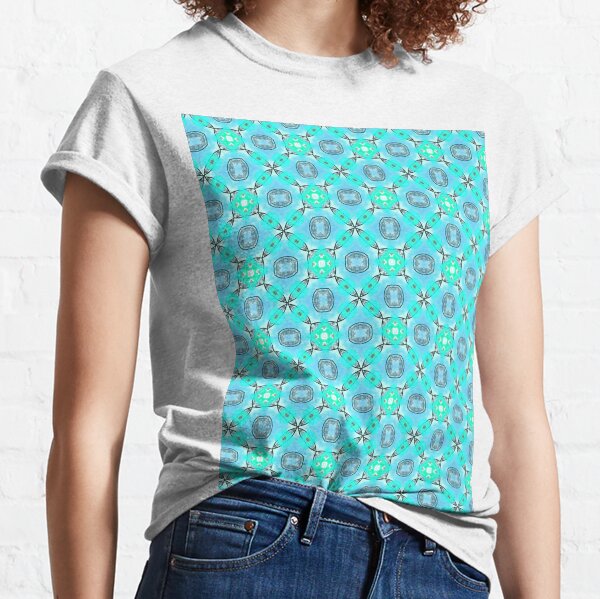 Elegant Blue Teal Abstract Modern Foliage Leaves Pattern Classic T-Shirt
