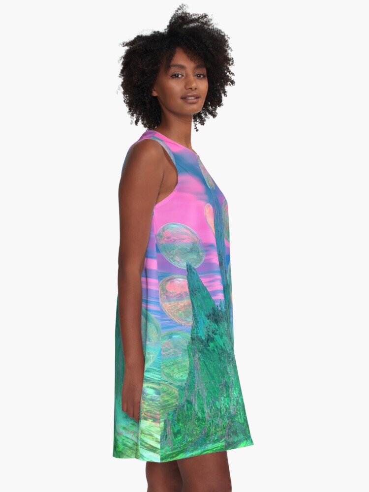 Alternate view of Poetic Mountain at Dawn, Glorious Pink Green Sky A-Line Dress