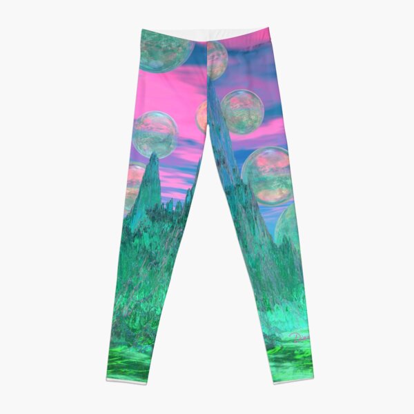 Poetic Mountain at Dawn, Glorious Pink Green Sky Leggings