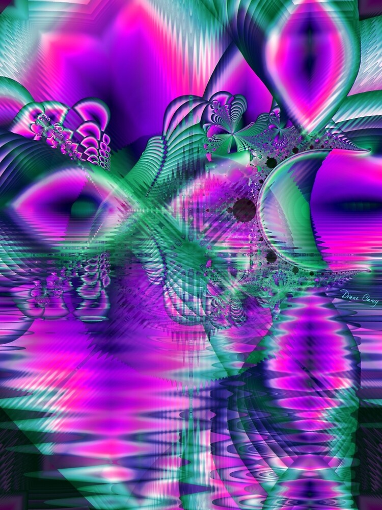 Teal Violet Crystal Palace, Abstract Fractal Cosmic Heart by dianeclancy