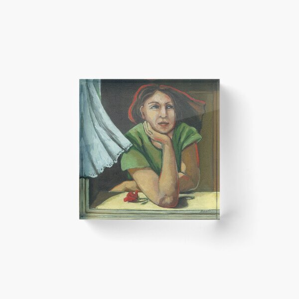 Artikelvorschau, Sehnsucht - Frau w / Rose im Fenster figurative Malerei entworfen und verkauft von LindaAppleArt.