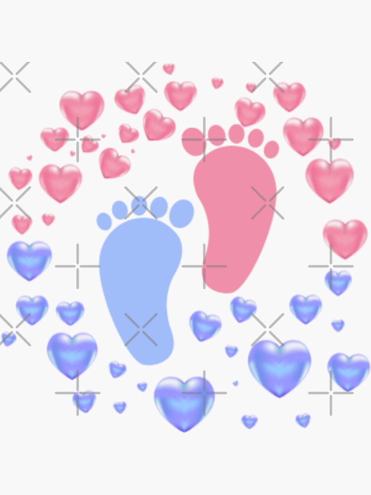"Gender Reveal Baby Shower Pink And Blue Baby Footprints In Heart