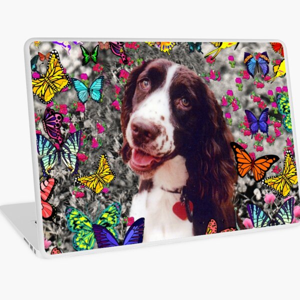 Lady in Butterflies - Brittany Spaniel Laptop Skin