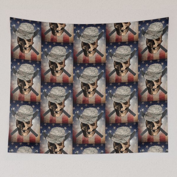 Item preview, Military American Flag with Skull and Knives designed and sold by TjsDesignsnMore.