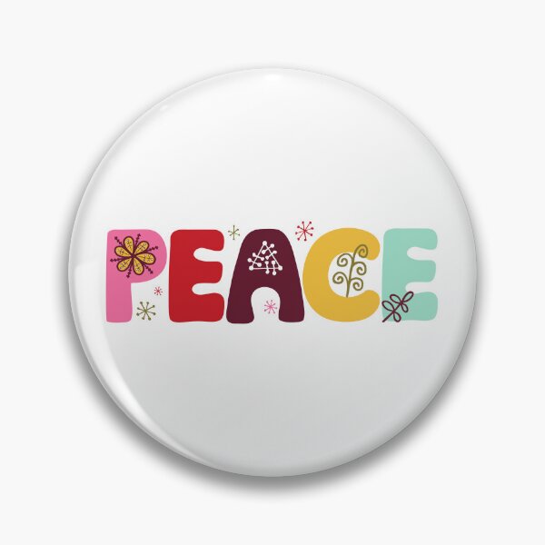 Item preview, Peace Handlettered Pink Red Brown Yellow Mint Green Snow Snowflakes MCM Stars Holiday Christmas designed and sold by victoriabdesign.