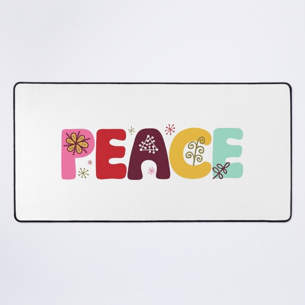 Item preview, Peace Handlettered Pink Red Brown Yellow Mint Green Snow Snowflakes MCM Stars Holiday Christmas designed and sold by victoriabdesign.