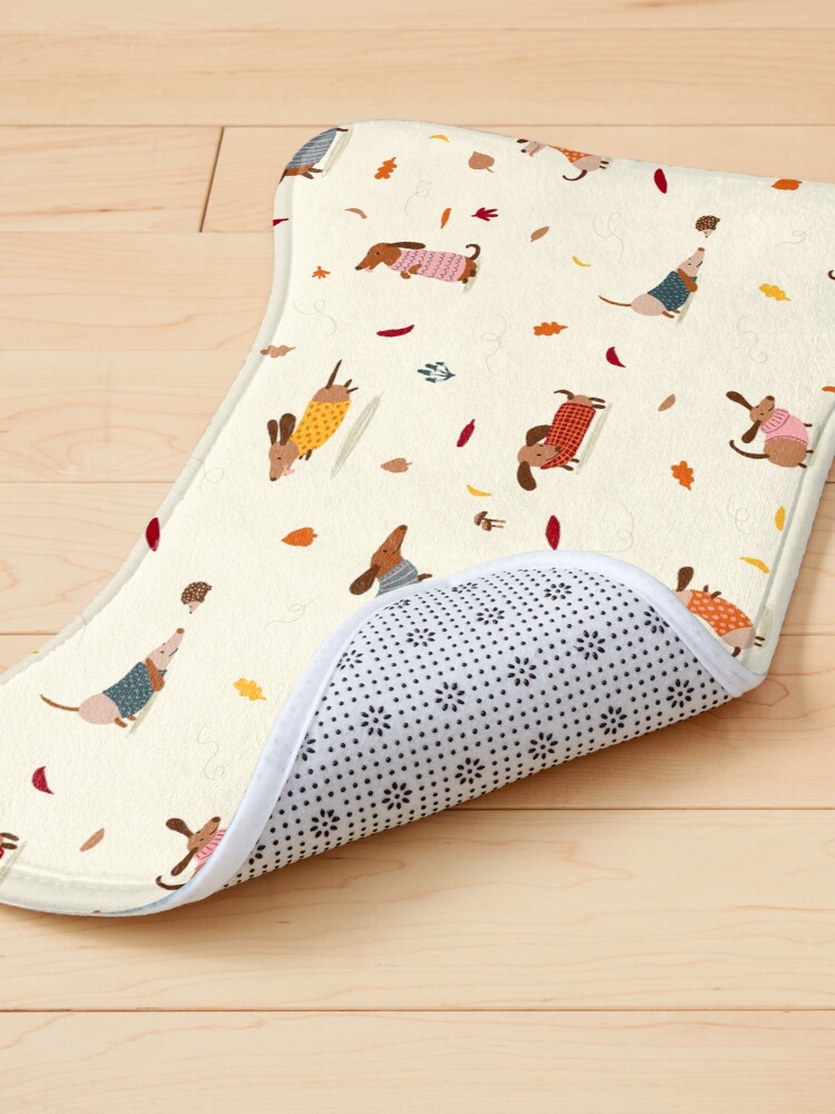 Alternate view of Cute Dachshunds in Winter Sweaters with Autumn Leaves Pet Mat