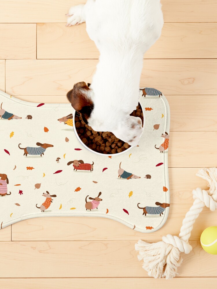 Alternate view of Cute Dachshunds in Winter Sweaters with Autumn Leaves Pet Mat