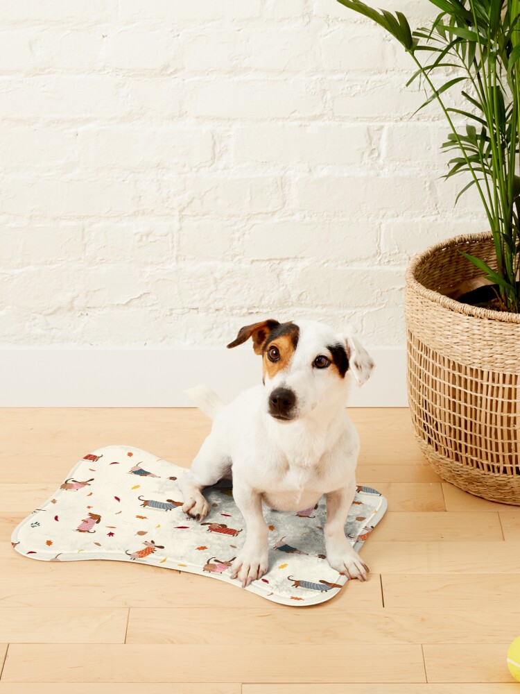 Alternate view of Cute Dachshunds in Winter Sweaters with Autumn Leaves Pet Mat