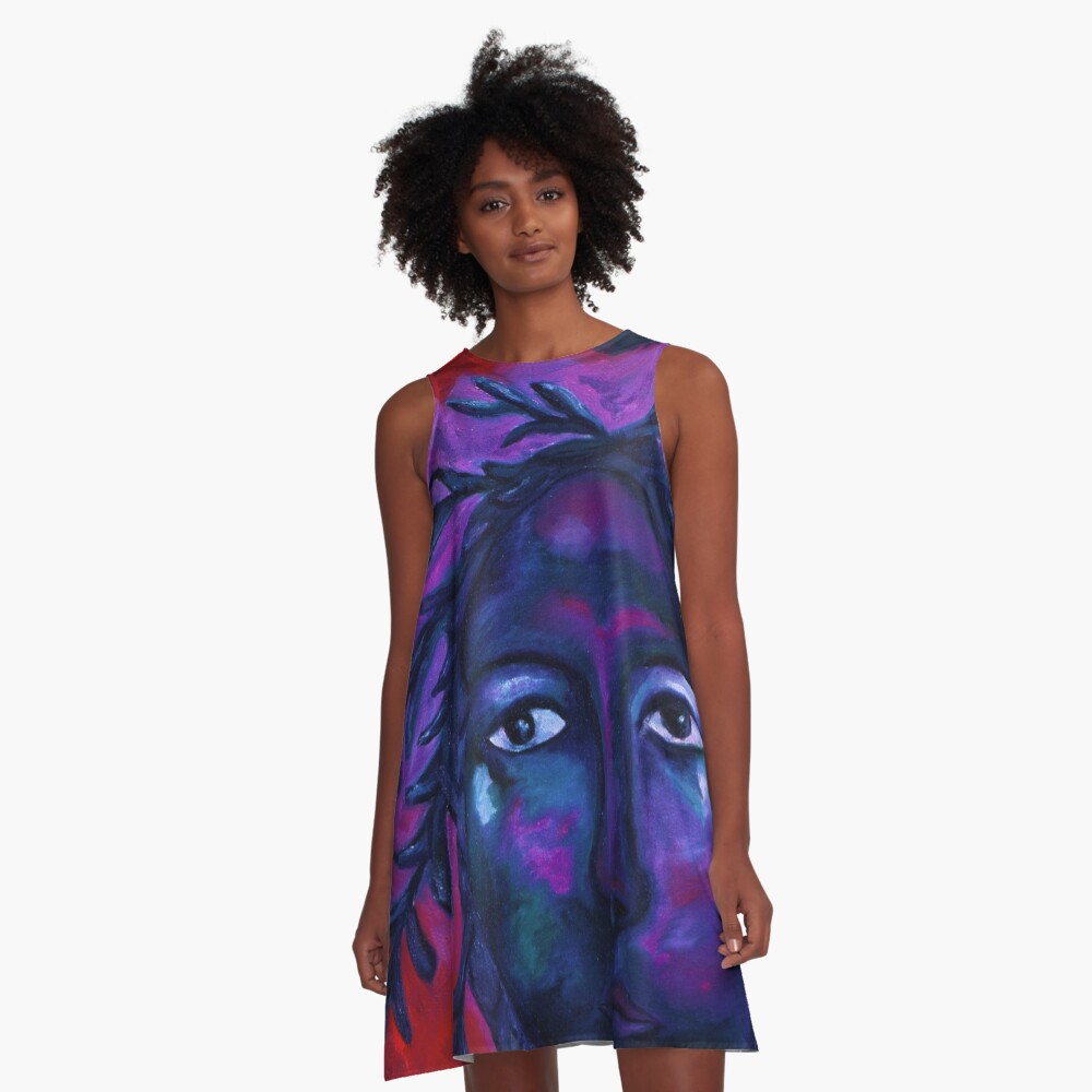Mother Watching All - Crimson & Violet Compassion A-Line Dress
