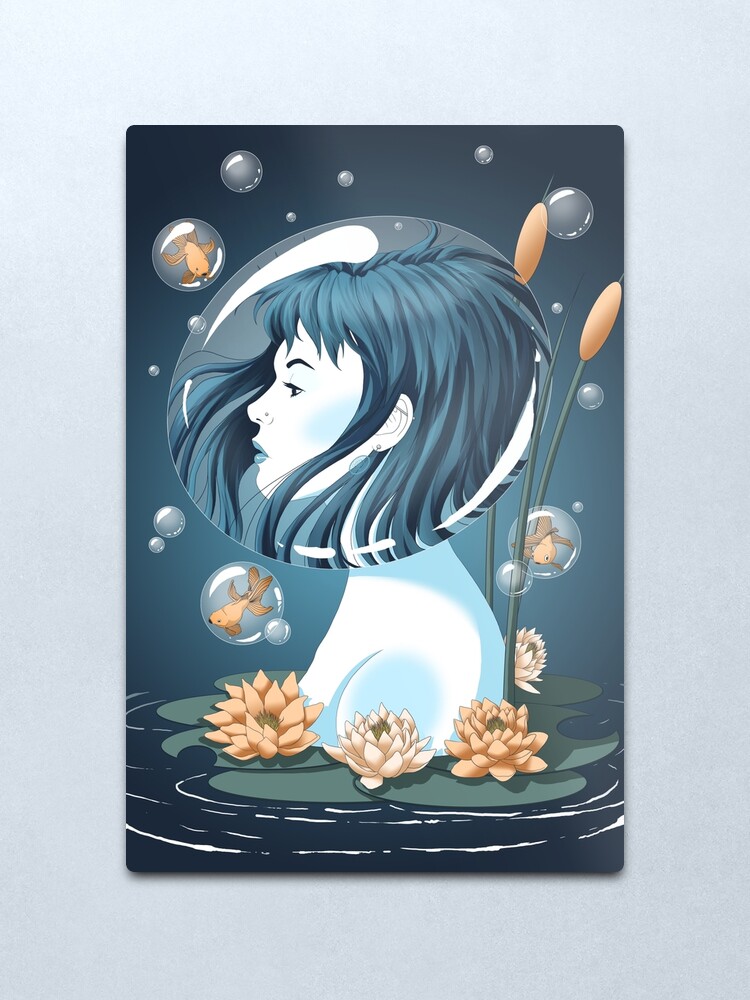 Alternate view of Breathing Underwater | Mermaid | Water | Fantasy Girl Metal Print