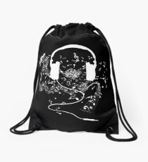 Headphones and music notes white Drawstring Bag
