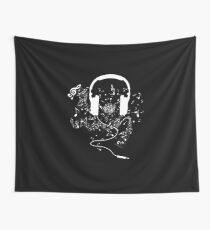 Headphones and music notes white Wall Tapestry