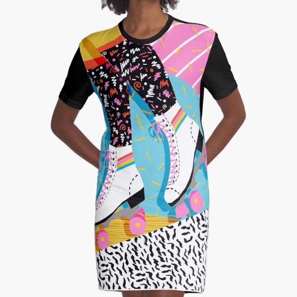 Steeze - 80s retro throwback rollerskating rink neon memphis 1980's vibes Graphic T-Shirt Dress