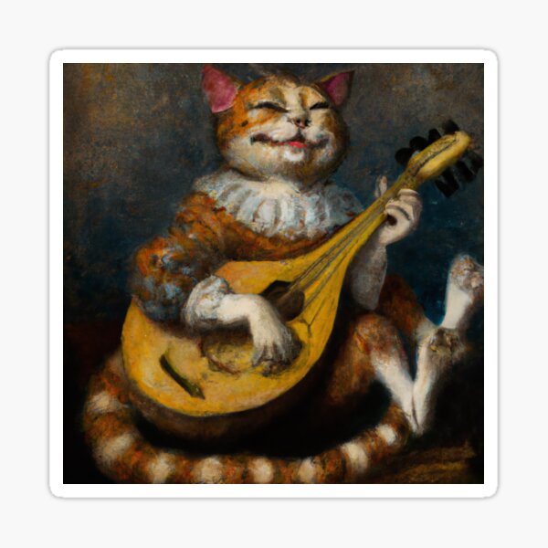 Aperçu de l'œuvre Frans le Chat, jouant de son luth (Baroque) créée et vendue par thecatandkettle.