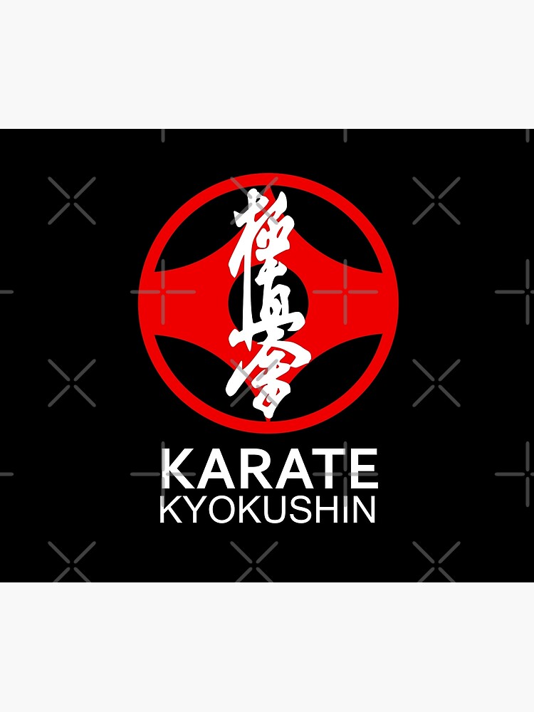 Discover Kyokushin Karate Symbol and Kanji White Text Tapestry