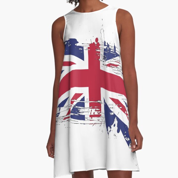 United Kingdom Flag Brush Splatter A-Line Dress