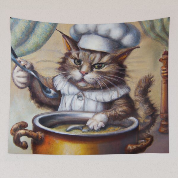 Item preview, Beignet the Cat, cooking soup (Baroque) designed and sold by thecatandkettle.