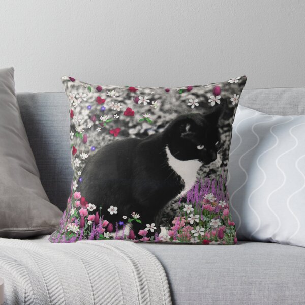 Freckles in Flowers II - Tuxedo Cat Throw Pillow